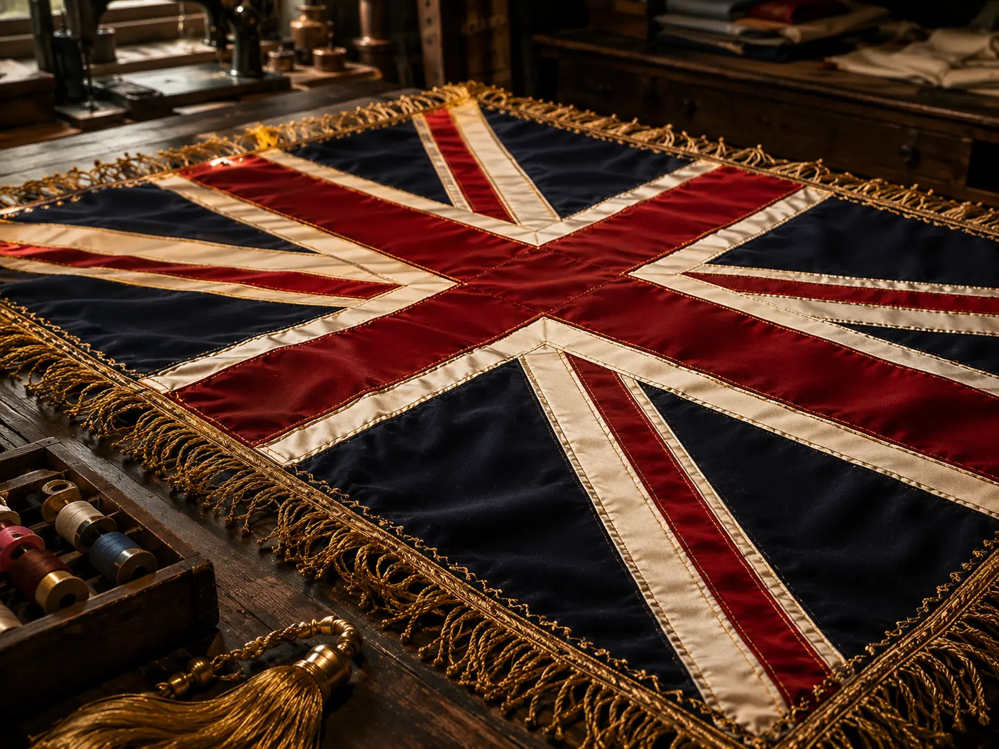 Traditional craft workshop with heritage textile tools and hand-finished materials.